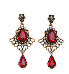 Wholesale Alloy Vintage Water Drop Ruby Pendant Earrings